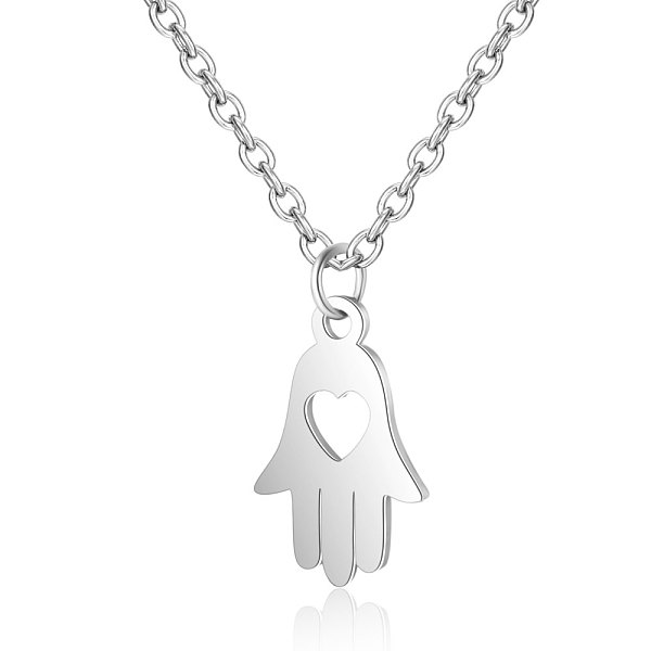 

PandaHall 201 Stainless Steel Pendants Necklaces, Hamsa Hand, Stainless Steel Color, 16.3 inch(40cm)x1mm 201 Stainless Steel
