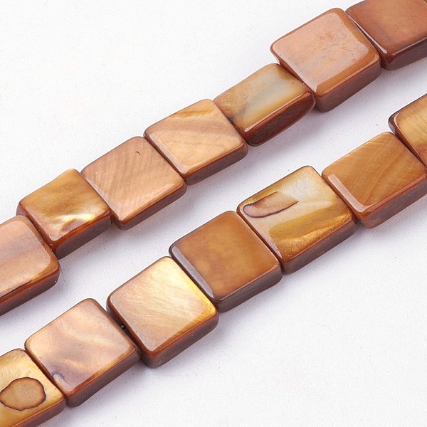 

PandaHall Natural Freshwater Shell Beads Strands, Dyed, Square, Saddle Brown, 9.5~10.5x9~10x3.5~4mm, Hole: 0.5mm, about 39pcs/strand, 15.1...
