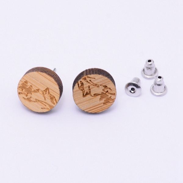

PandaHall Natural Wood Stud Earrings, with Stainless Steel Stud Earring Findings and Ear Nuts, Flat Round, Bisque, Mountain Pattern, 12x4mm..., Orange