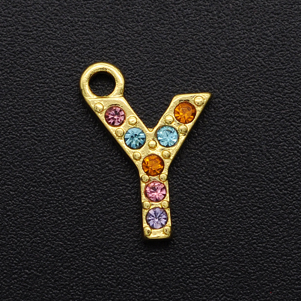 

PandaHall Alloy Rhinestone Charms, Golden, Colorful, Letter, Letter.Y, 12.5x9x2mm, Hole: 1.5mm Alloy+Rhinestone Letter Y Multicolor