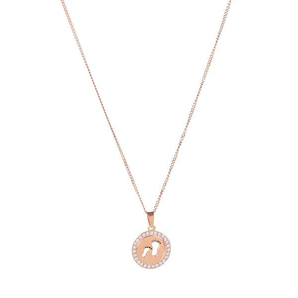 

PandaHall Round with Rhinestone and Footprint Pendant Necklaces, Stainless Steel Cable Chain Necklaces Other Footprint