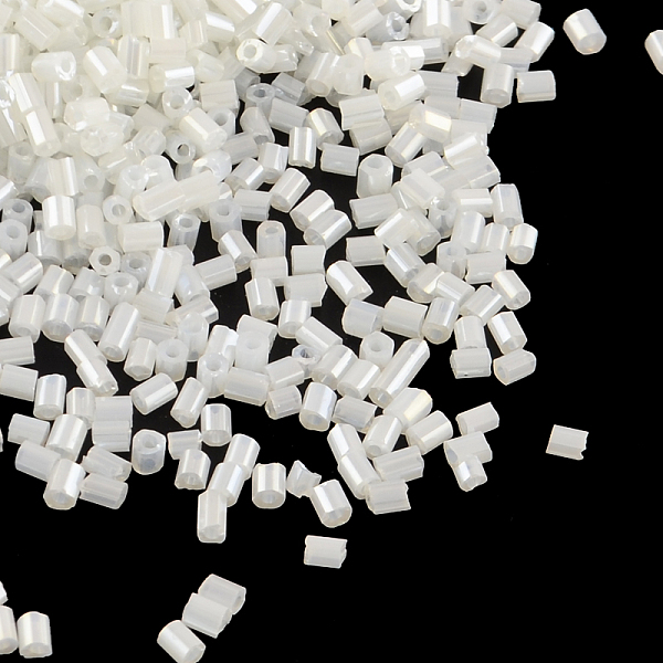 

PandaHall Pearlized Glass Bugle Beads, Ceylon, White, 4~4.5x2mm, Hole: 1mm, about 450g/bag, 14000pcs/bag Glass White