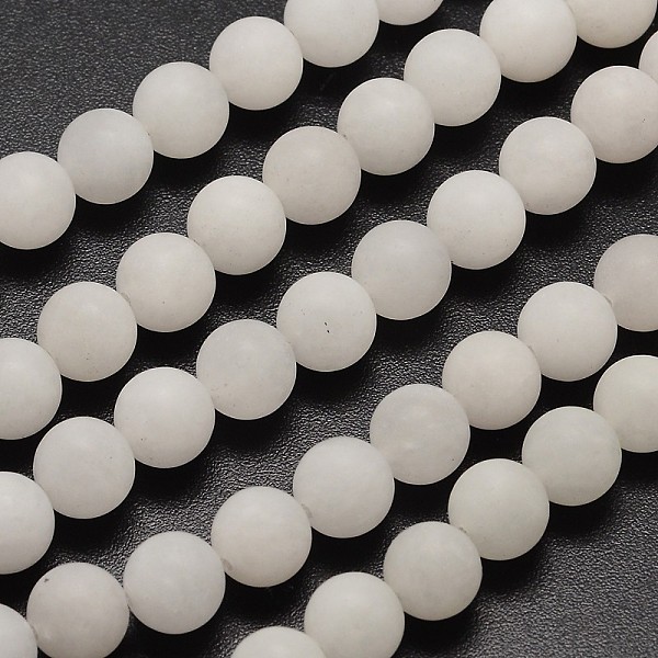 

PandaHall Natural White Jade Beads Strands, Frosted, Round, 4mm, Hole: 0.8mm, about 90pcs/strand, 14.1 inch White Jade Round White