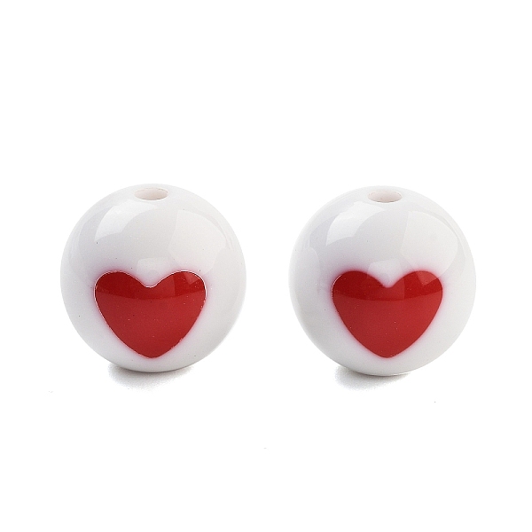 

PandaHall Opaque Printed Acrylic Beads, Round with Heart Pattern, FireBrick, 16mm, Hole: 2mm, about 216pcs/500g Acrylic Round Red