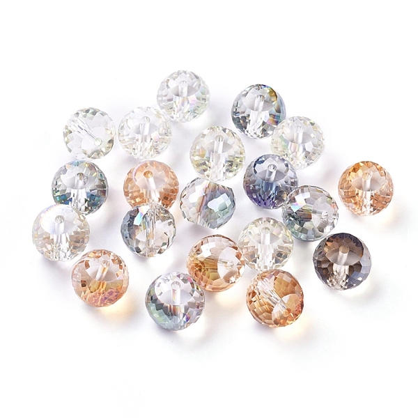 

PandaHall Electorplated Glass Beads, Rainbow Plated, Faceted, Round, Mixed Color, 11x8mm, Hole: 1mm Glass Round Multicolor