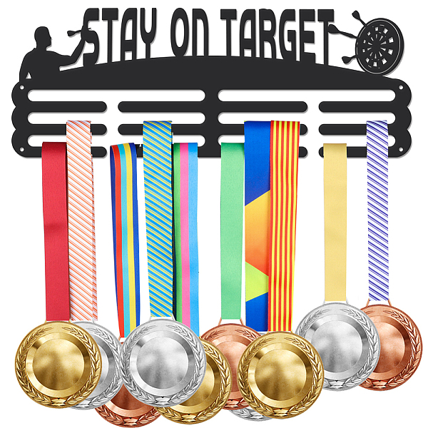 

PandaHall Iron Medal Hanger Holder Display Wall Rack, 3-Line, with Screws, Black, Sports, 400x150mm Iron Sports Black