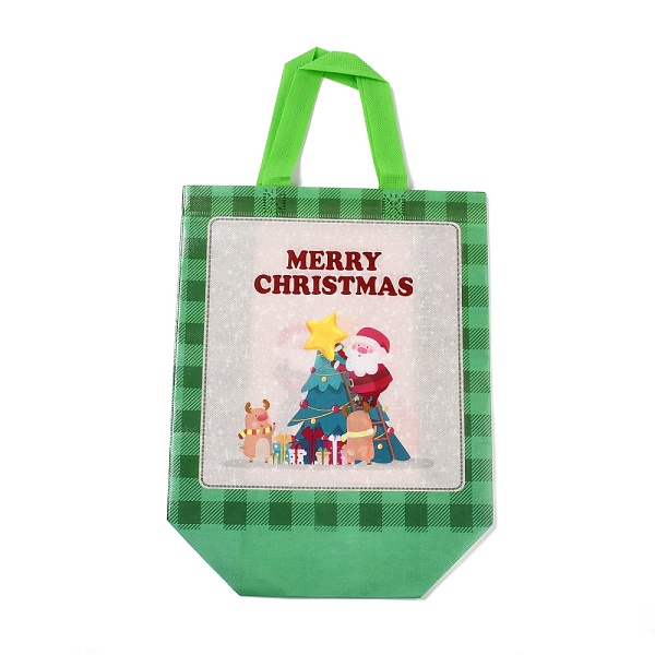 

PandaHall Christmas Theme Laminated Non-Woven Waterproof Bags, Heavy Duty Storage Reusable Shopping Bags, Rectangle with Handles, Lime..., Green
