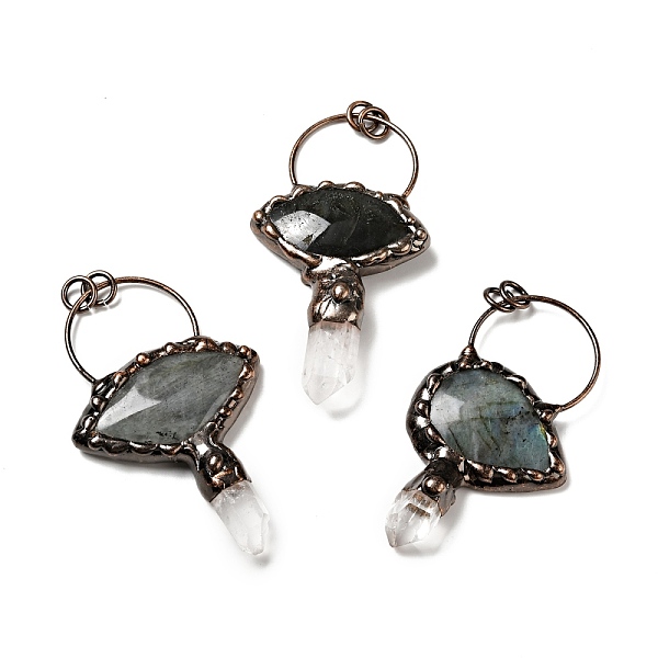 

PandaHall Natural Quartz Crystal & Labradorite Nuggets Big Pendants, Large Hole Pendants, with Red Copper Tone Brass Findings, Cadmium Free...