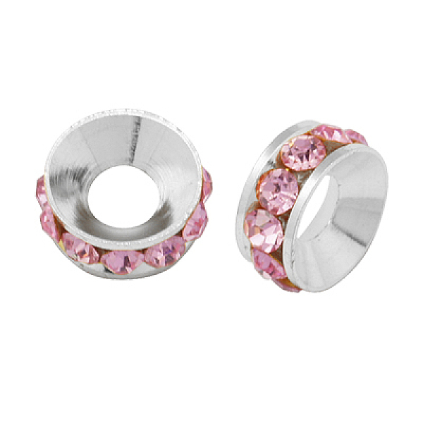 

PandaHall Brass Rhinestone Spacer Beads, Grade A, Rondelle, Silver Color Plated, Light Rose, 10x4.2mm, Hole: 5.2~5.7mm Brass+Rhinestone..., Pink