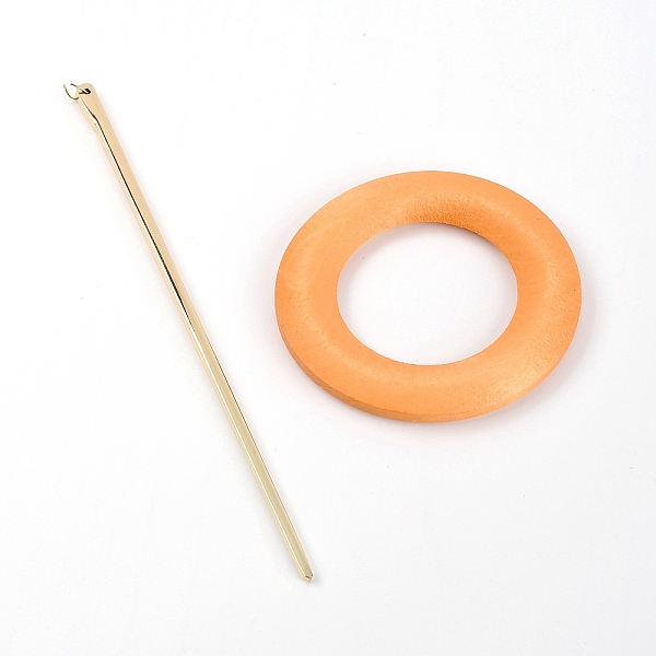 

PandaHall Zinc Alloy Hair Sticks, Wooden Hollow Hair Ponytail Holder, Ring, Chocolate, 60~124x4~60x3.5~5.5mm, 2pcs/set Alloy Brown