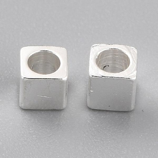 

PandaHall Brass Spacer Beads, Long-Lasting Plated, Cube with Round Hole, 925 Sterling Silver Plated, 2.5x2.5x2.5mm, Hole: 1.6mm Brass Cube