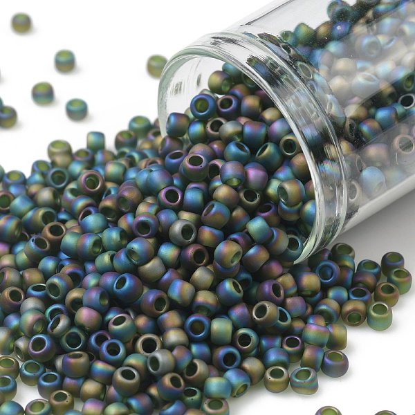

PandaHall TOHO Round Seed Beads, Japanese Seed Beads, (180F) Transparent AB Frost Olivine, 8/0, 3mm, Hole: 1mm, about 222pcs/10g Glass Green