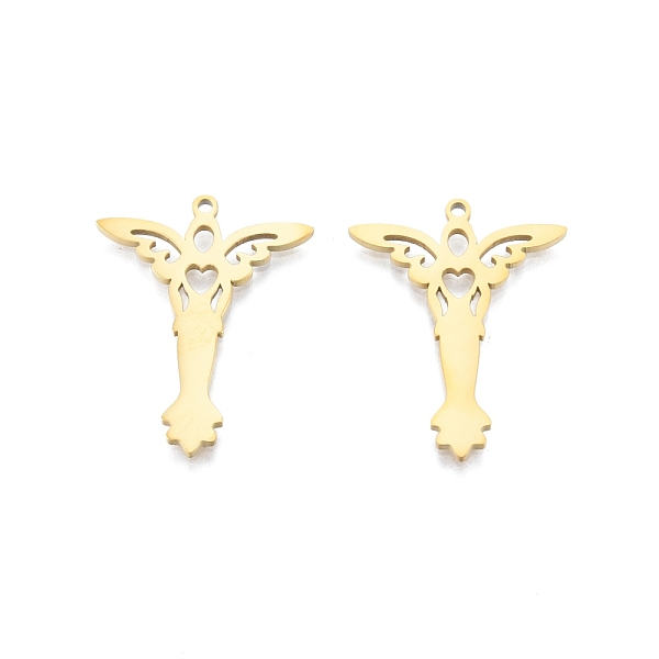 

PandaHall Ion Plating(IP) 201 Stainless Steel Pendant, Angel, Real 18K Gold Plated, 32.5x25x1.5mm, Hole: 1.6mm 201 Stainless Steel Angel &...