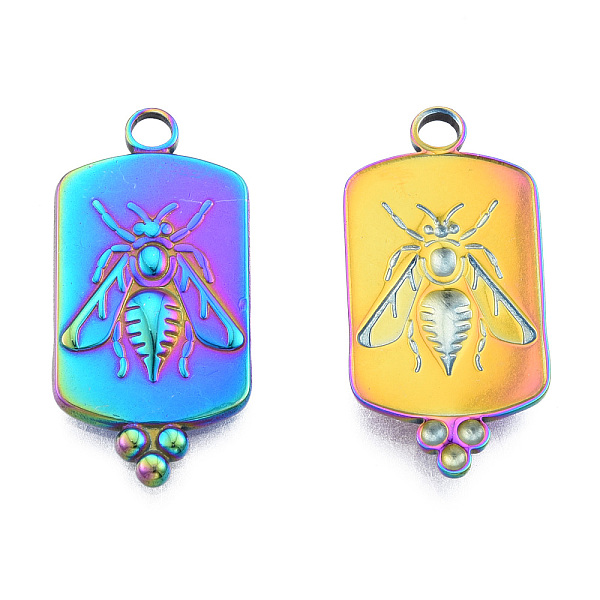 

PandaHall Ion Plating(IP) 201 Stainless Steel Pendants, Rectangle with Bees, Rainbow Color, 29x14x2mm, Hole: 2.5mm 201 Stainless Steel...