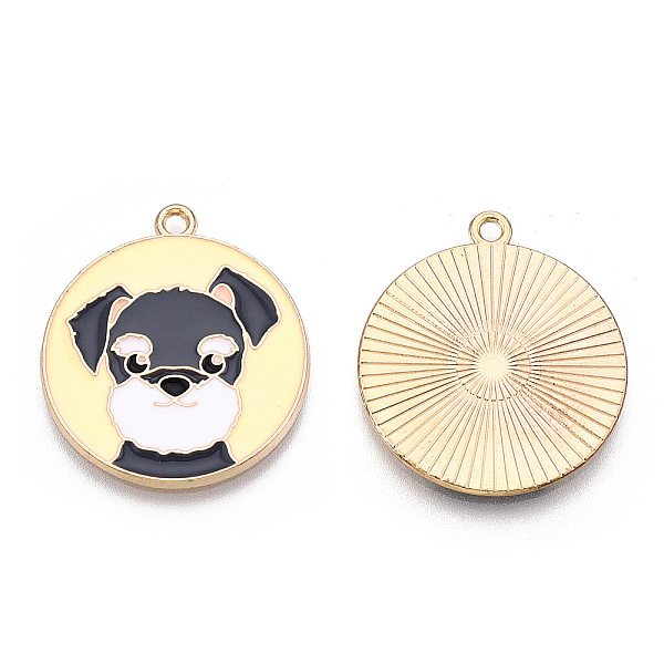 

PandaHall Eco-Friendly Alloy Enamel Pendants, Cadmium Free & Lead Free & Nickel Free, Flat Round with Dog, Light Gold, Gray, 28x25x1.5mm...
