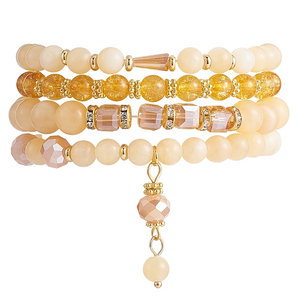 

PandaHall 4Pcs 4 Style Natural Topaz Jade & Synthetic Citrine Stretch Bracelets Set with Glass Beaded, Gemstone Jewelry for Women, Inner..., Yellow