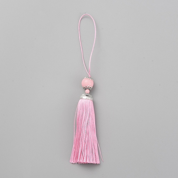 

PandaHall Polyester Tassel Big Pendants Decorations, with Acrylic Beaded and Platinum Alloy Findings, Pearl Pink, 188mm Polyester