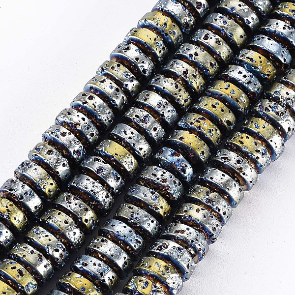 

PandaHall Electroplated Natural Lava Rock Beads Strands, Flat Round/Disc, Heishi Beads, Bumpy, Cornflower Blue, 8.5x4mm, Hole: 1mm, about...