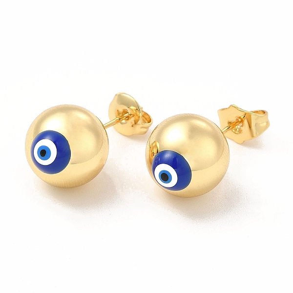 

PandaHall Enamel Evil Eye Stud Earrings, Real 18K Gold Plated Brass Ball Post Earrings for Women, Blue, 12mm, Pin: 0.7mm Brass Evil Eye Blue