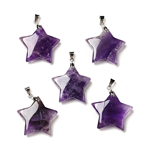 

PandaHall Natural Amethyst Pendants, with Platinum Tone Brass Findings, Star Charm, 29x30x8mm, Hole: 6x4mm Amethyst Star
