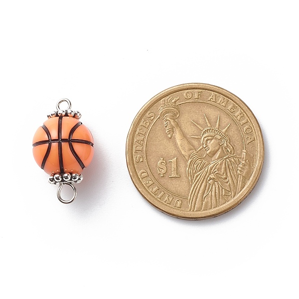 

PandaHall Acrylic Basketball Connector Charms, with Antique Silver Tone Space Beads, Round Ball, Dark Orange, Basketball Pattern...