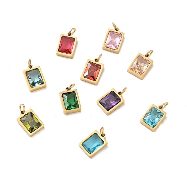

PandaHall Vacuum Plating 304 Stainless Steel Pendants, with Cubic Zirconia and Jump Rings, Single Stone Charms, Rectangle, Golden, Mixed..., Multicolor