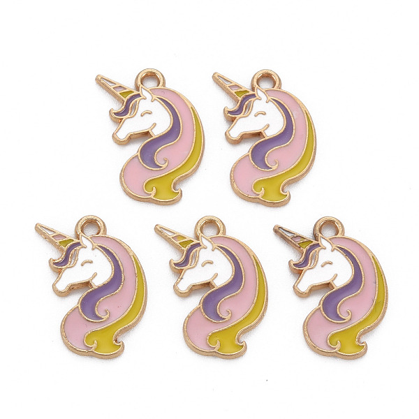 

PandaHall Alloy Enamel Pendants, Cadmium Free & Nickel Free & Lead Free, Unicorn, Light Gold, Medium Purple, 18x11.5x1mm, Hole: 1.6mm...