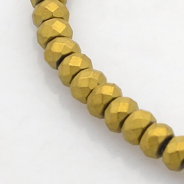 

PandaHall Electroplate Non-magnetic Synthetic Hematite Beads Strands, Faceted Rondelle, Frosted, Golden Plated, 3x2mm, Hole: 1mm, about...