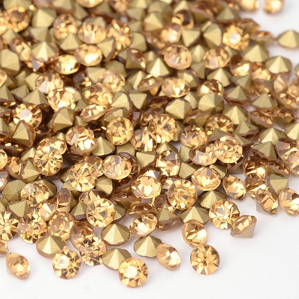 

PandaHall Back Plated Grade A Diamond Glass Pointed Rhinestone, Lt.Col.Topaz, 3.4~3.5mm, about 1440pcs/bag Glass Rhinestone Diamond Yellow