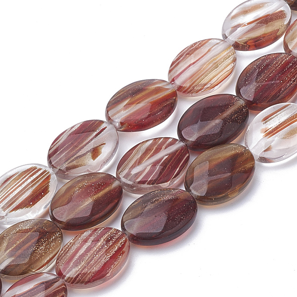 

PandaHall Synthetic Rutilated Quartz Beads Strands, Oval, Sienna, 18~18.5x13~13.5x5mm, Hole: 1mm, about 22pcs/strand, 15.7 inch Rutilated..., Brown