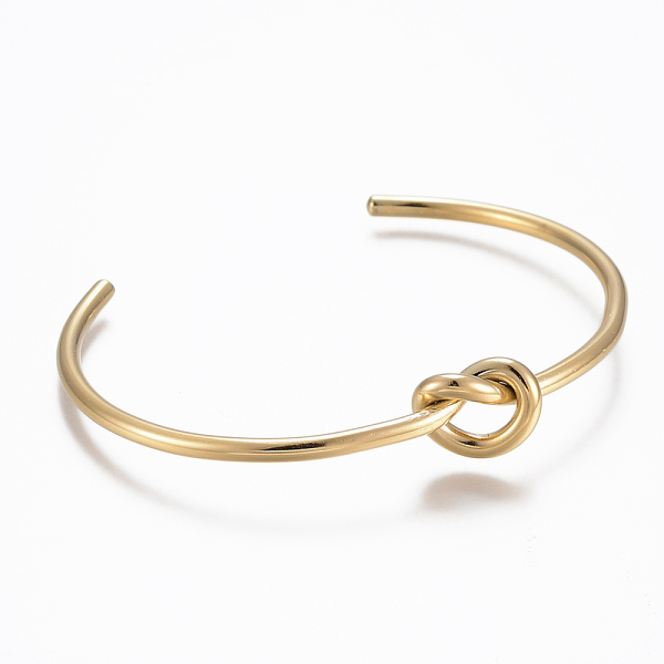 

PandaHall Trendy 304 Stainless Steel Torque Cuff Bangles, Knot, Golden, 50x63mm 304 Stainless Steel