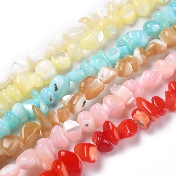 

PandaHall Natural Shell Beads, Dyed, Nuggets Chips, Mixed Color, 9~15.5x7~13.5x2.5~10mm, Hole: 0.9mm, about 60~74pcs/strand, 15.35~15.75..., Multicolor