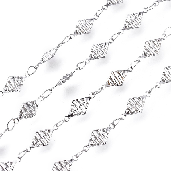 

PandaHall 304 Stainless Steel Rhombus Link Chains, Soldered, Textured, Stainless Steel Color, 11.5x5x1.8mm 304 Stainless Steel