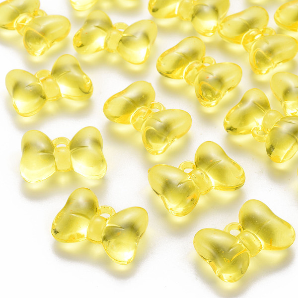 

PandaHall Transparent Acrylic Pendants, Bowknot, Yellow, 21x29x10.5mm, Hole: 2.5mm, about 118pcs/500g Acrylic Bowknot Yellow