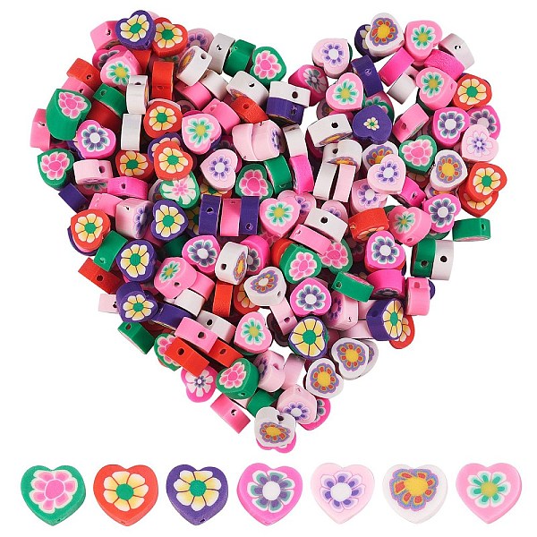 

PandaHall 315Pcs 7 Colors Handmade Polymer Clay Beads, Heart with Flower Pattern, Mixed Color, 9x9~10x4~5mm, Hole: 1.5mm, 45pcs/color..., Multicolor