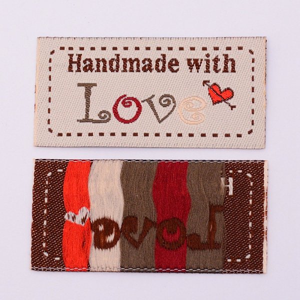 

PandaHall Woven Sewing Labels, Cloth Labels, for Sewing, Knitting, Crafts, Word Handmade & Word Love & Heart, Khaki, 25x50x0.5mm Cloth Word..., Yellow