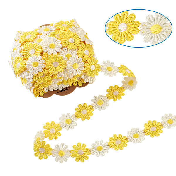 

PandaHall Colorful Polyester Lace Trim, Daisy Pattern, Light Yellow, 1"(25mm), 15yards(13.72m/roll) Polyester