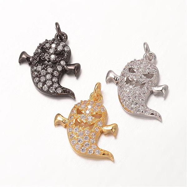 

PandaHall Halloween Brass Cubic Zirconia Pendants, Grade AAA, Ghost, Cadmium Free & Nickel Free & Lead Free, Mixed Color, 15x15x3mm, Hole...