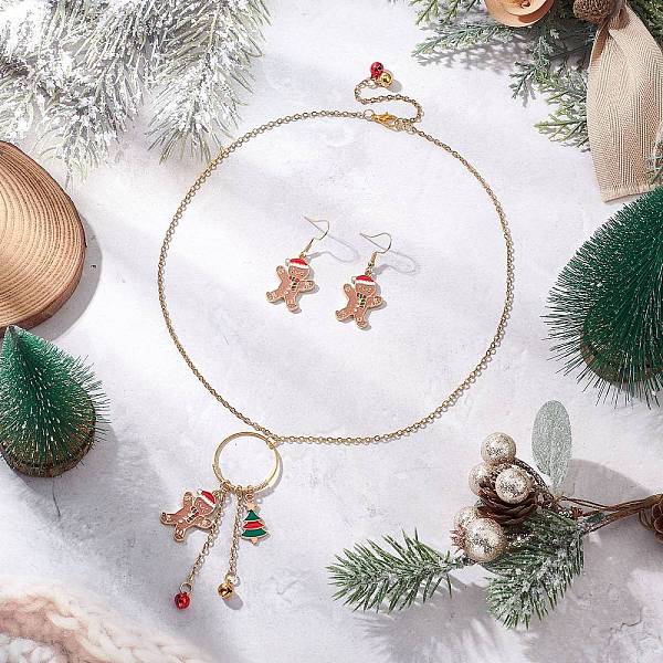 クリスマス合金エナメルジンジャーブレッドマンペンダントネックレス＆ダングルイヤリングセット