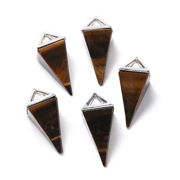 

PandaHall Natural Tiger Eye Pendants, with Platinum Tone Alloy Findings, Pyramid, 29~38x15~15.5x15~15.5mm, Hole: 6x5mm Tiger Eye Pyramid