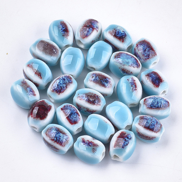 

PandaHall Handmade Porcelain Beads, Fancy Antique Glazed Porcelain, Oval, Light Sky Blue, 12~14x9~10.5x9~11mm, Hole: 2.5mm Porcelain Oval...