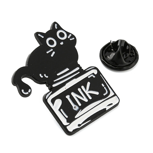 Emaille-Pins Mit Cartoon-Katze Und Tintenflasche