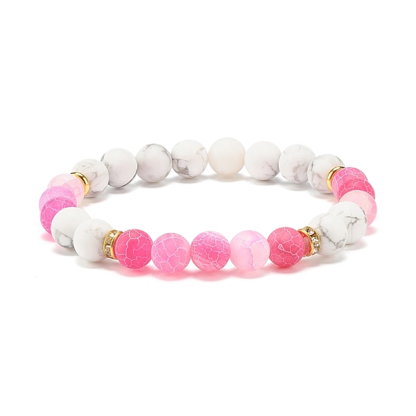 

PandaHall Natural Weathered Agate(Dyed) & Howlite Round Beaded Stretch Bracelet, Gemstone Jewelry for Women, Hot Pink, Inner Diameter: 2-1/4...