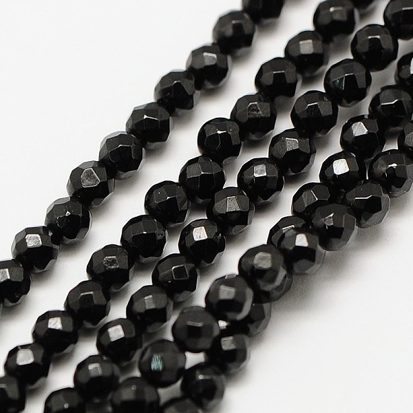 

PandaHall Natural Black Spinel Bead Strands, Faceted Round, 3mm, Hole: 0.8mm, about 136pcs/strand, 16 inch Spinel Round Black