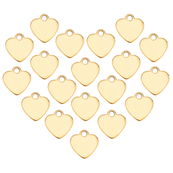 PandaHall Unicraftale 201 Stainless Steel Laser Cut Charms, Blank Stamping Tag, Heart, Golden, 9.5x9.5x1mm, Hole: 1.2mm, 50pcs/box 201...