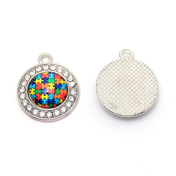 

PandaHall Zinc Alloy Enamel Pendants, with Rhinestones, for Jewelry Making, Flat Round with Puzzle Pattern, Colorful, Platinum, 22.5x19x5mm...