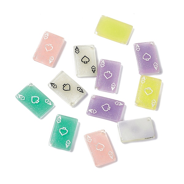 

PandaHall Transparent Resin Pendants, Pearlescent Playing Card Charms with Glitter Powder, Rectangle with Spade, Mixed Color, 27x17x4mm..., Multicolor