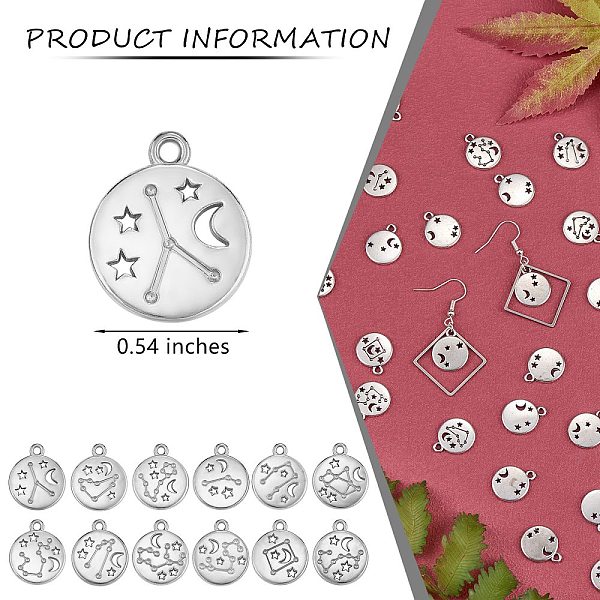 

PandaHall 84 Pieces Zodiac Sign Charm Pendants 12 Constellation Charm Pendant Alloy Charm for Jewelry Necklace Earring Making Crafts, Silver...