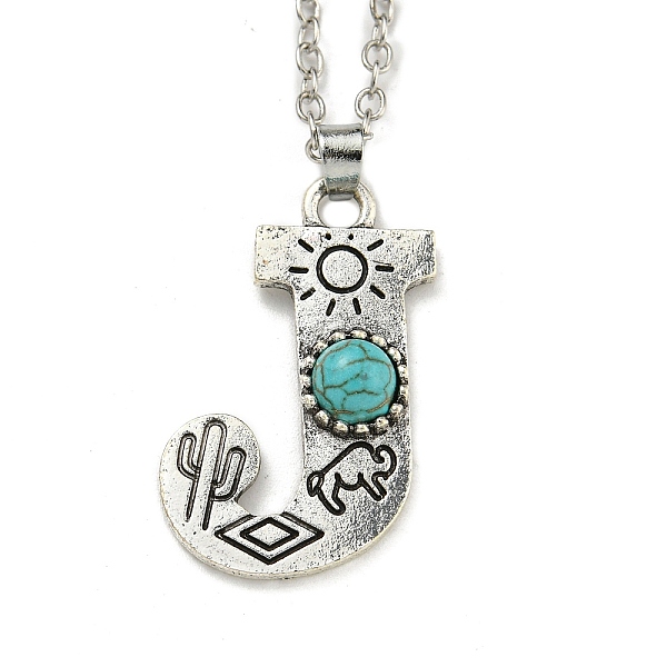 

PandaHall Letter A~Z Antique Silver Plated Alloy with Synthetic Turquoise Pendant Necklaces, with Iron Cable Chains, Letter J, 18.70 inch...