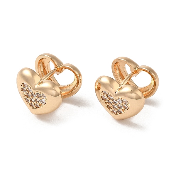 

PandaHall Brass Cubic Zirconia Hoop Earrings for Women, Heart, Light Gold, 12x10.5x11.5mm Brass Heart Clear
